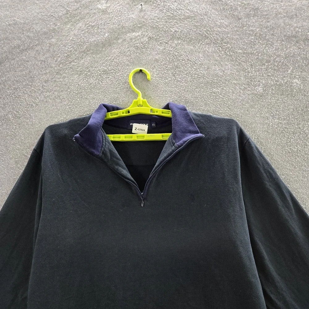 VINTAGE Polo Golf  Men Sweatshirt XL Navy Herringbone Quarter Zip READ